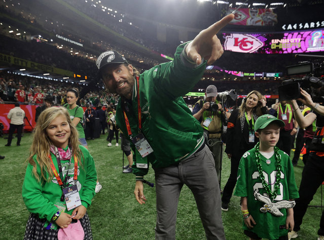 Actor Bradley Cooper and daughter Lea De Seine before the game of the NFL Super Bowl 59 football game between the Kansas City Chiefs and the Philadelphia Eagles, Sunday, February 9, 2025, in New Orleans. (Photo by Mike Segar/Reuters)