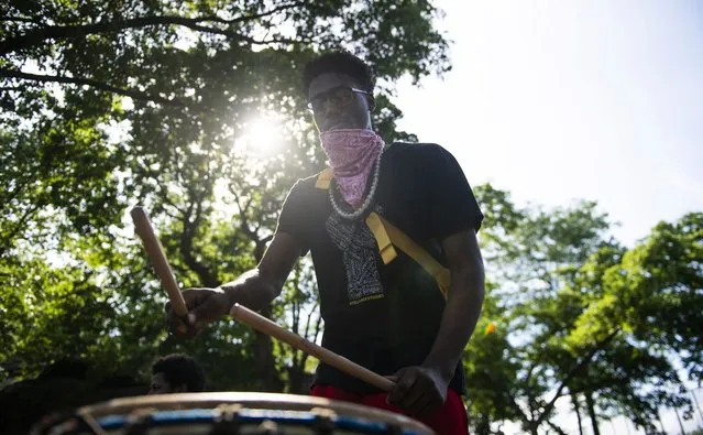 Drummer, Rohan Afflick performs during a Juneteenth celebration on June 19, 2020 in New York, United States. Juneteenth commemorates June 19, 1865, when a Union general read orders in Galveston, Texas stating all enslaved people in Texas were free according to federal law. (Photo by Michael Noble Jr./Getty Images)
