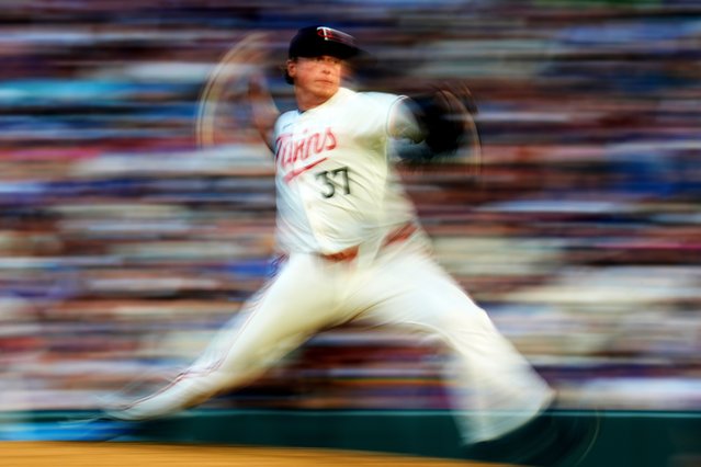 Minnesota Twins relief pitcher Louis Varland (37) delivers during the eighth inning of a baseball game against the Chicago Cubs, Wednesday, July 9, 2025, in Minneapolis. (Photo by Abbie Parr/AP Photo)