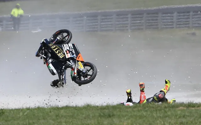 Bester Capital Dubai rider Marcos Ramirez of Spain crashes during the Moto3 race Australian Motorcycle Grand Prix at Phillip Island, Sunday, October 28, 2018. (Photo by Andy Brownbill/AP Photo)