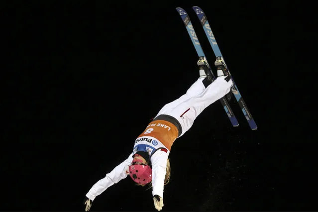 Catrine Lavallee flips during the women's freestyle World Cup aerials competition Saturday, January 14, 2017, in Lake Placid, N.Y. (Photo by Mel Evans/AP Photo)