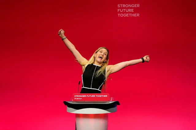 Kim Leadbeater, the MP for Batley and Spen, speaks at the Labour Party conference in Brighton, United Kingdom on Wednesday, September 29, 2021. (Photo by Andrew Matthews/PA Images via Getty Images)