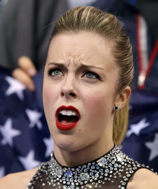 Ashley Wagner, of the United States, waits for her results after competing in the women's team short program figure skating competition at the Iceberg Skating Palace during the 2014 Winter Olympics, Saturday, February 8, 2014, in Sochi, Russia. (Photo by Darron Cummings/AP Photo)