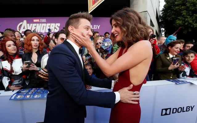 Cast members Jeremy Renner and Cobie Smulders react on the red carpet at the world premiere of the film "The Avengers: Endgame" in Los Angeles, California, April 22, 2019. (Photo by Mario Anzuoni/Reuters)