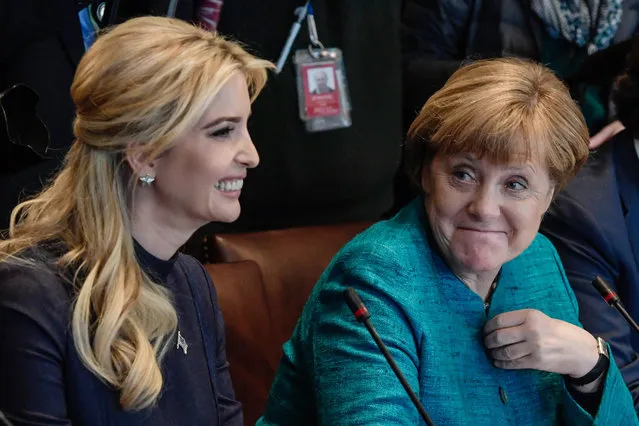 German Chancellor Angela Merkel (R) and daughter of US President Donald J. Trump, Ivanka Trump (L) attend a joint discussion with business representatives at the White House in Washington, DC, USA, 17 March 2017. Merkel's original visit on 14 March had to be postponed due to bad weather. (Photo by Clemens Bilan/EPA)