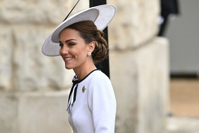 Britain's Catherine, Princess of Wales, arrives to Horse Guards Parade for the King's Birthday Parade “Trooping the Colour” in London on June 15, 2024. Catherine, Princess of Wales, is making a tentative return to public life for the first time since being diagnosed with cancer, attending the Trooping the Colour military parade in central London. (Photo by Justin Tallis/AFP Photo)