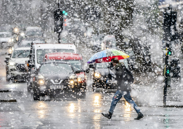 Heavy snow in York in Yorkshire on Saturday, February 19, 2022, after Storm Eunice brought damage, disruption and record-breaking gusts of wind to the UK and Ireland, leading to the deaths of at least four people. (Photo by Danny Lawson/PA Images via Getty Images)
