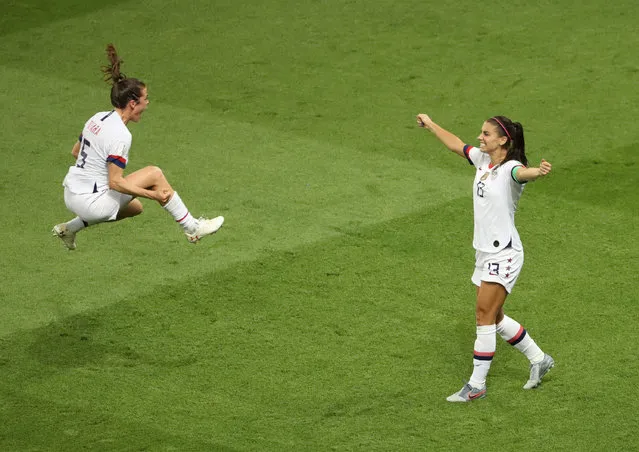 Celebration: gold. Alex Morgan and Kelley O’Hara of the USA celebrate their victory in the Women’s World Cup quarter-final against France at the Parc des Princes. (Photo by Robert Cianflone/Getty Images)