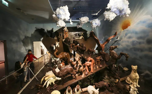 Noahs Ark's model made by chocolate is displayed at the Pelit Chocolate Museum, the only chocolate museum in Turkey where the monuments carved from chocolates on Turkish-Islamic art works, historic leaders, world art masterpieces, legendary characters and famous artists are displayed in, on December 04, 2017 in Istanbul, Turkey. (Photo by Veli Gurgah/Anadolu Agency/Getty Images)