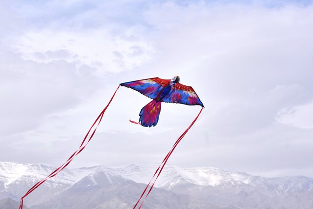 A kite is flown at a park during the ancient annual public picnic day, called Sizdeh Bedar, on the 13th and last day of Nowruz, the Iranian New Year holiday, in Tehran, Iran, Wednesday, April 2, 2025. (Photo by Vahid Salemi/AP Photo)