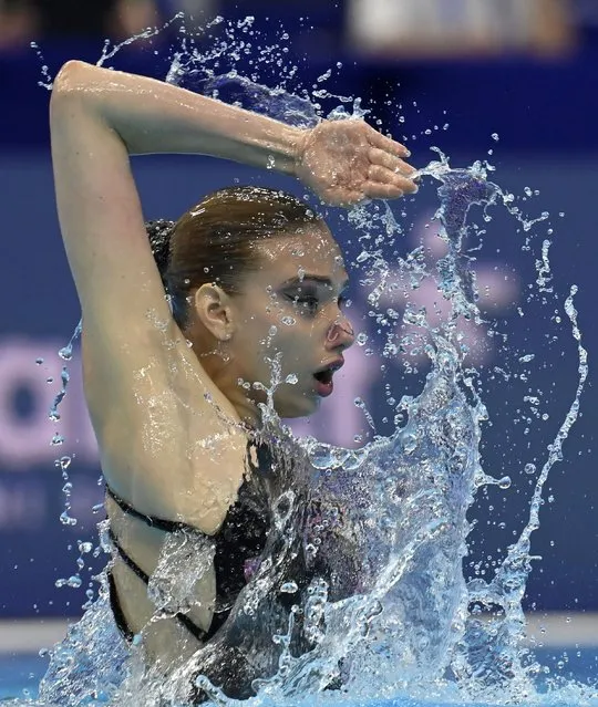 Varvara Subbotina of Russia performs during the solo free final of artistic swimming of European Aquatics Championships in Duna Arena in Budapest, Hungary on May 12, 2021. (Photo by Tamas Kovacs/EPA/EFE)