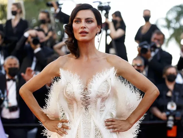 Romanian model Catrinel Marlon poses as she arrives for the screening of the film “Stillwater” at the 74th edition of the Cannes Film Festival in Cannes, southern France, on July 8, 2021. (Photo by Gonzalo Fuentes/Reuters)