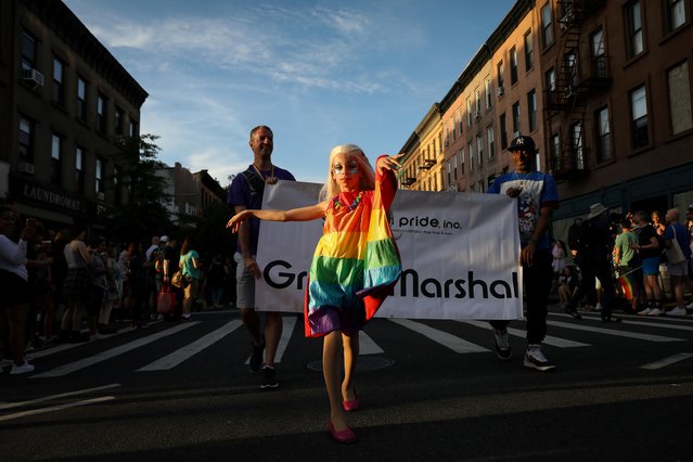 Grand Marshal, LGBTQ activist Desmond Napoles leads off the Brooklyn Pride Twilight Parade in the Brooklyn borough of New York City, U.S., June 8, 2019. (Photo by Brendan McDermid/Reuters)