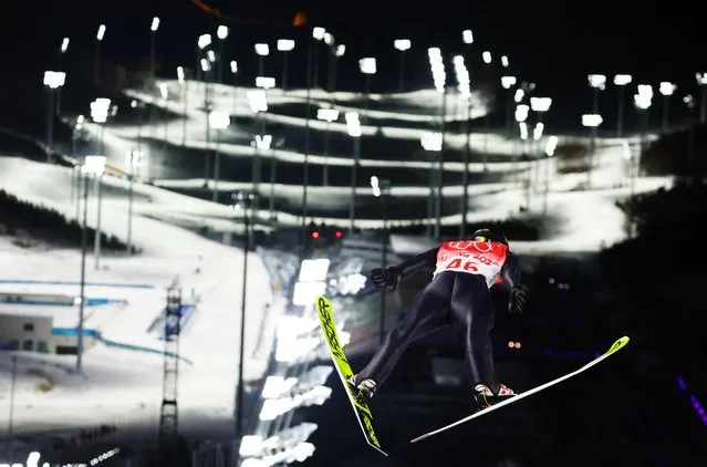 Markus Eisenbichler from Germany at Ski jumping at the Beijing 2022 Winter Olympic Games at Zhangjiakou Genting Snow Park on February 12, 2022 in Zhangjiakou, China. (Photo by Marko Djurica/Reuters)