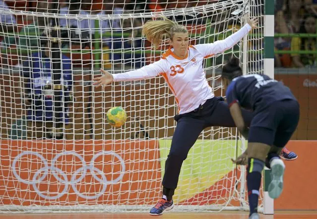 2016 Rio Olympics, Handball, Preliminary, Women's Preliminary Group B Netherlands vs France, Future Arena, Rio de Janeiro, Brazil on August 6, 2016. Goalkeeper Tess Wester (NED) of Netherlands fails to stop a goal from Allison Pineau (FRA) of France. (Photo by Marko Djurica/Reuters)