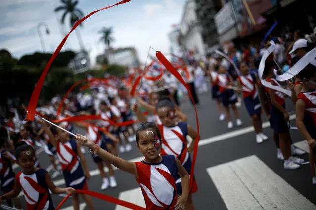 Students take part in a parade commemorating Costa Rica's Independence Day in San Jose, Costa Rica, September 15, 2016. (Photo by Juan Carlos Ulate/Reuters)