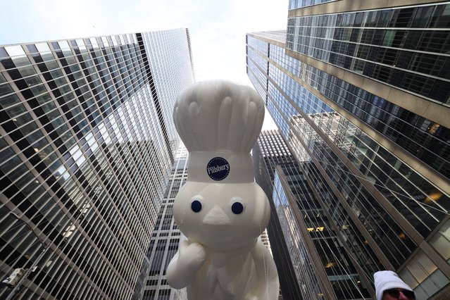 The Pillsbury Doughboy balloon during the Macy's Thanksgiving Day Parade 2025, in New York City, U.S., November 27, 2025. (Photo by Brendan McDermid/Reuters)