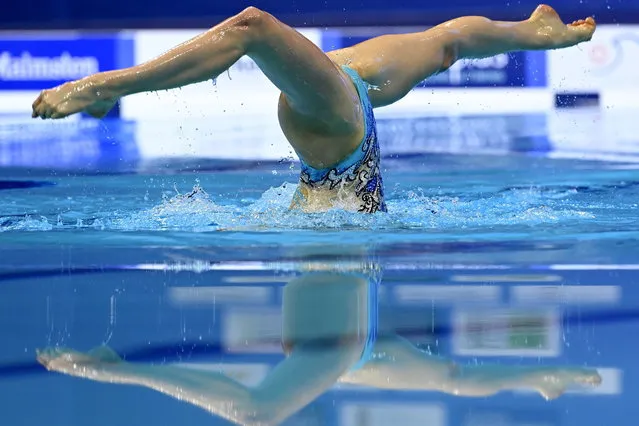 Lara Mechnig of Liechtenstein performs during the solo free preliminary of artistic swimming of European Aquatics Championships in Duna Arena in Budapest, Hungary on May 10, 2021. (Photo by Tamas Kovacs/EPA/EFE)