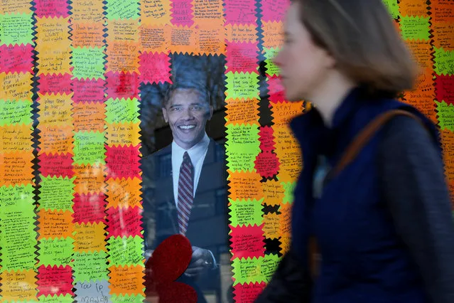 Messages are seen next to a cut-out of former U.S. President Barack Obama at a local shop during President Day holiday in Washington U.S., February 20, 2017. (Photo by Carlos Barria/Reuters)
