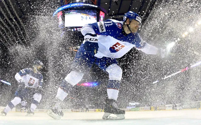 Slovakia's Erik Cernak in action during the Ice Hockey World Championships group A match between France and Slovakia at the Steel Arena in Kosice, Slovakia, Friday, May 17, 2019. (Photo by Jussi Nukaris/Pool via Reuters)