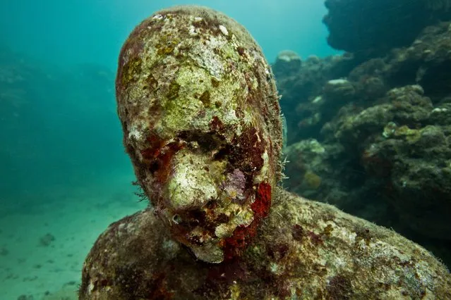 “The lost correspondent”. Underwater Sculpture, Museo Subacuático de Arte, Cancun. (Photo by Jason deCaires Taylor/UnderwaterSculpture)