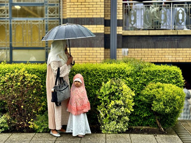 Muslims gather to perform Eid al-Fitr prayer at the Islamic Cultural Center and Dublin mosque in Dublin, Ireland on April 10, 2024. (Photo by Mostafa Darwish/Anadolu via Getty Images)