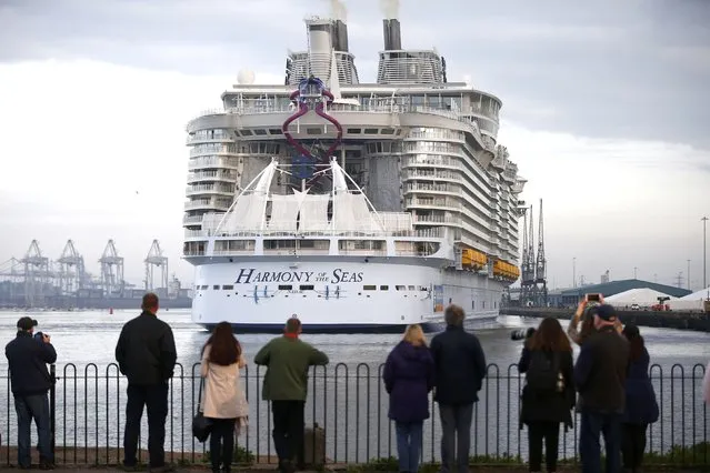 The worlds largest cruise ship, the 361 metres long, Harmony of the Seas, arrives in port  for her mayden voyage, in Southampton, Britain May 17, 2016. (Photo by Peter Nicholls/Reuters)