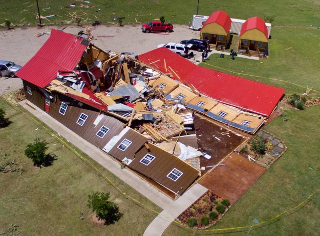 The Rustic Barn, an event hall, which suffered major tornado damage, is seen from an unmanned aerial vehicle in Canton, Texas, April 30, 2017. (Photo by Brandon Wade/Reuters)