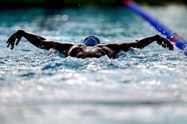 French swimmer Lilou Ressencourt takes part in France's swimming team's training session at the Aquatic Stadium swimming pool in Bellerive-sur-Allier near Vichy, on July 17, 2024, ahead of the Paris 2024 Olympic Games. (Photo by Olivier Chassignole/AFP Photo)