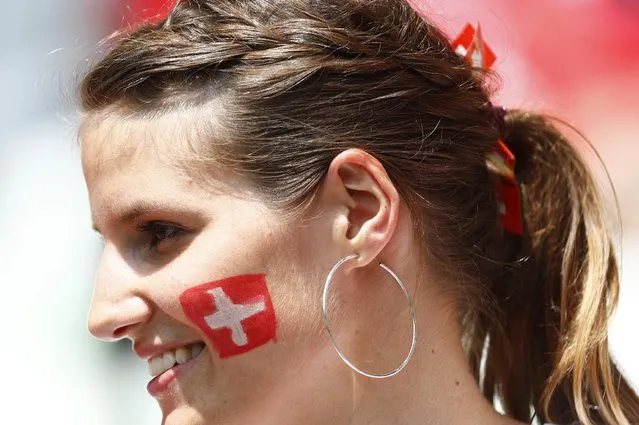 Football Soccer, Switzerland vs Poland, EURO 2016, Round of 16, Stade Geoffroy-Guichard, Saint-Étienne, France on June 25, 2016. Switzerland fan before the game. (Photo by Kai Pfaffenbach/Reuters/Livepic)