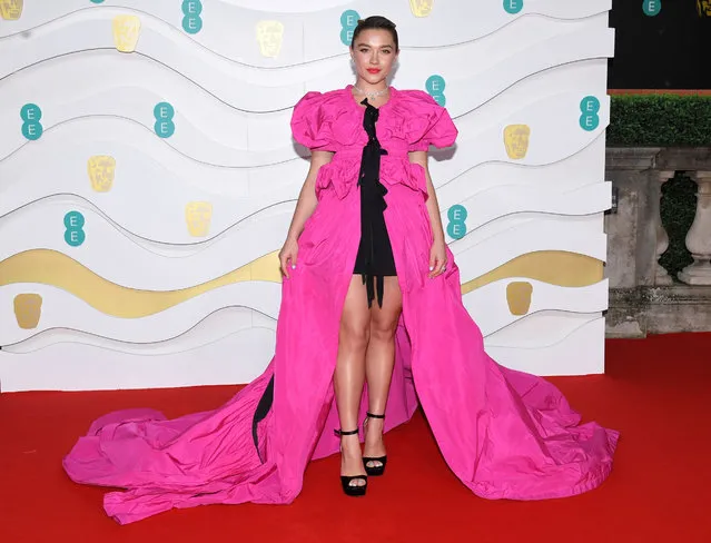 Florence Pugh – nominated for best supporting actress for her role as Amy March in Little Women – attends the EE British Academy Film Awards 2020 at Royal Albert Hall on February 02, 2020 in London, England. (Photo by James Veysey/Bafta/Rex Features/Shutterstock)