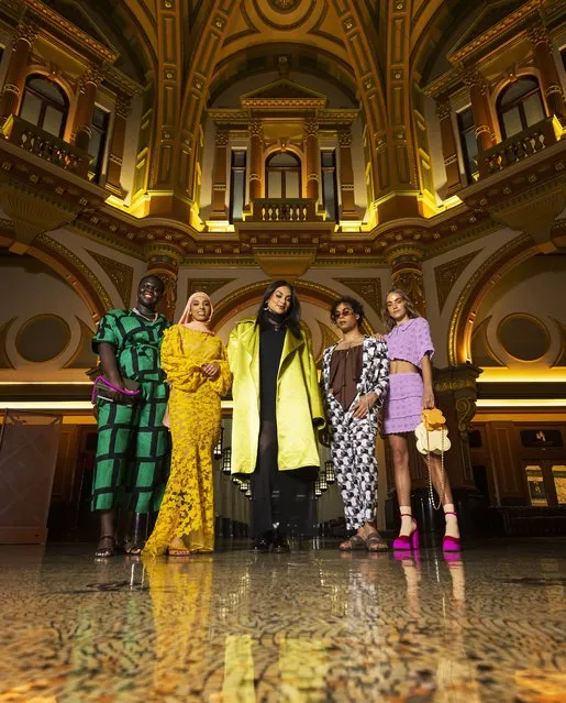 Australian singer Thelma Plum (C), the M/FW 2022 Ambassador, poses for a photograph with models at the launch of Melbourne Fashion Week at the Dome on August 31, 2022 in Melbourne, Australia. (Photo by Daniel Pockett/Getty Images)