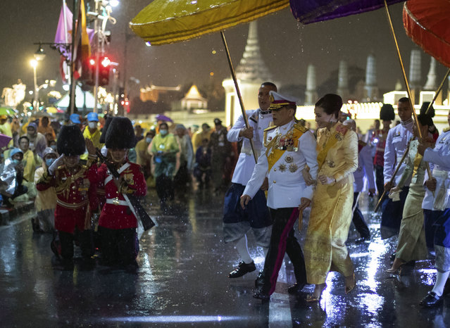 Thailand's King Maha Vajiralongkorn and Queen Suthida leave from Grand Palace after ceremony marking the fourth anniversary of the death of late Thai King Bhumibol Adulyadej, Bangkok, Thailand, Tuesday, October 13, 2020. (Photo by Wason WanichakornAP Photo)