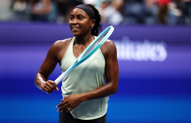 Coco Gauff looks on during a practice session prior to the start of the US Open at USTA Billie Jean King National Tennis Center on August 20, 2025 in New York City. (Photo by Al Bello/Getty Images)
