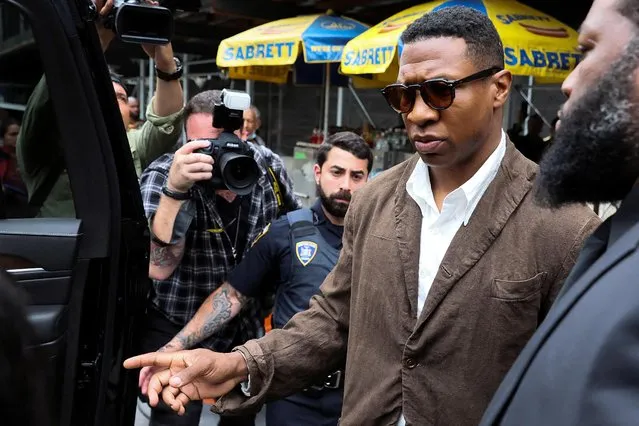 Actor Jonathan Majors who faces assault and harassment charges, leaves New York State Supreme Court in New York City, U.S., June 20, 2023. (Photo by Brendan McDermid/Reuters)