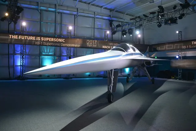 A view of the XB-1 Supersonic Demonstrator at the official unveiling at the Boom Technologies hanger on November 15, 2016 in Englewood, Colorado. (Photo by Tom Cooper/Getty Images for Boom Technology)