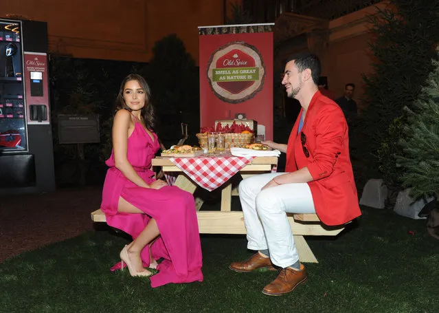 Model Olivia Culpo surprises 23-year old Jesse Bass of North Salem, NY with an Insta-Date  during the Old Spice Fresher Collection Nature Exchange kick-off event Thursday, February 12, 2015 at Grand Central Terminal in New York. (Photo by Diane Bondareff/Invision for Old Spice/AP Images)