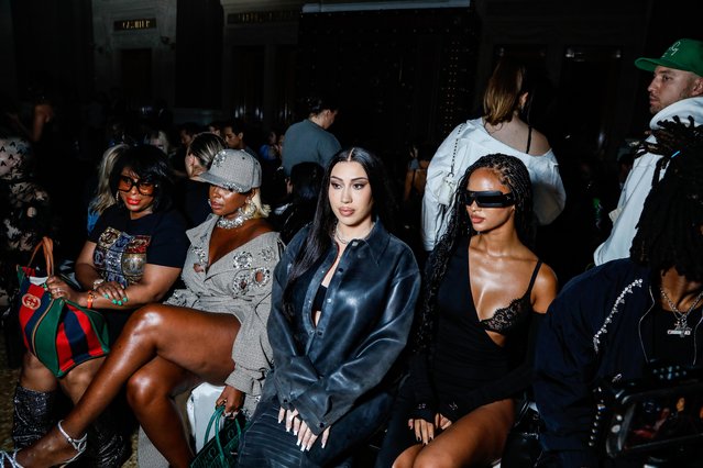 (L-R) Mary J. Blige, left, Kali Uchis, center, and Juliana Nalú, right, at the AREA fashion show during New York Fashion Week, September 10 2023. (Photo by Jonas Gustavsson for The Washington Post)