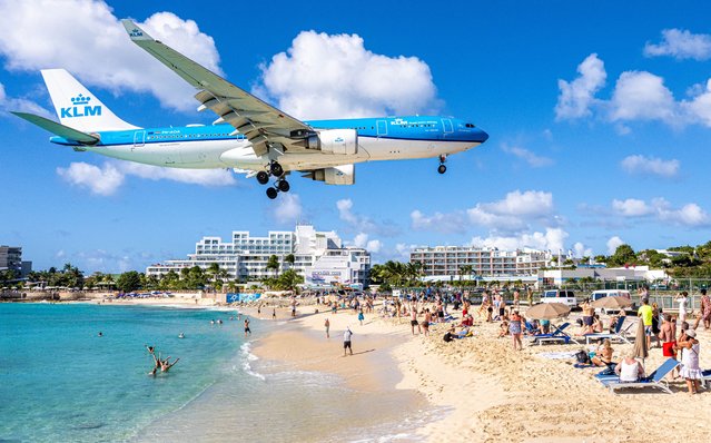 Air France airplane from Air France-KLM Group arrives at Princess Juliana international airport on the Caribbean island of Saint Martin at Maho Beach, Sint Maarten on February 12, 2023. (Photo by Rex Features/Shutterstock)