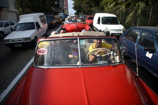 Tourists ride in vintage cars in Havana, February 19, 2016. (Photo by Alexandre Meneghini/Reuters)