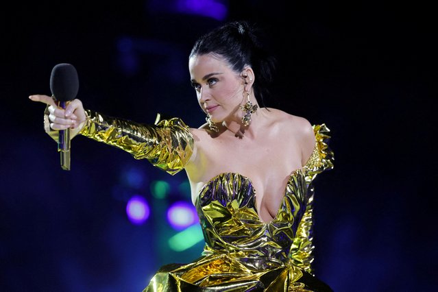 American singer-songwriter Katy Perry performs during the concert at Windsor Castle in Windsor, England, Sunday, May 7, 2023, celebrating the coronation of King Charles III. It is one of several events over a three-day weekend of celebrations. (Photo by Chris Jackson/Pool via Reuters)