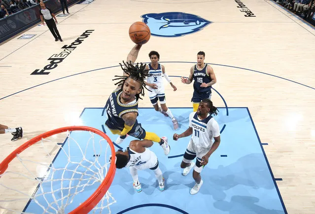 Ja Morant #12 of the Memphis Grizzlies dunks the ball against the Minnesota Timberwolves during Round 1 Game 5 of the 2022 NBA Playoffs on April 26, 2022 at FedExForum in Memphis, Tennessee. (Photo by Joe Murphy/NBAE via Getty Images)