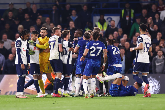A fight breaks out between both teams during the Premier League match between Chelsea FC and Tottenham Hotspur FC at Stamford Bridge on April 3, 2025 in London, England. (Photo by Jacques Feeney/Offside/Offside via Getty Images)