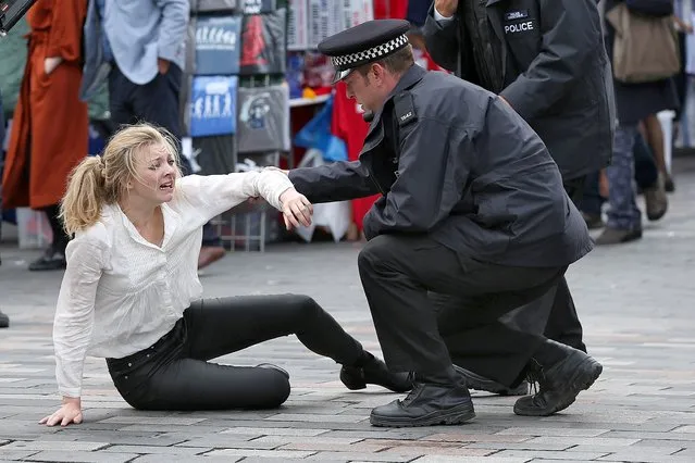 “Thrones” star, english actress Natalie Dormer is spotted in character filming for new thriller “In Darkness” with Ed Skrein (not pictured) on the streets of London, England, UK on September 12, 2016. “In Darkness” is set to be released next year . (Photo by FameFlynet UK)