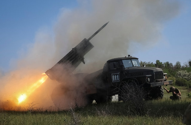 Ukrainian servicemen of the 30th Prince Kostiantyn Ostrozkyi Separate Mechanized Brigade fire a BM-21 Grad multiple rocket launch system towards Russian troops, in Donetsk region, Ukraine on June 3, 2025. (Photo by Vyacheslav Madiyevskyy/Reuters)