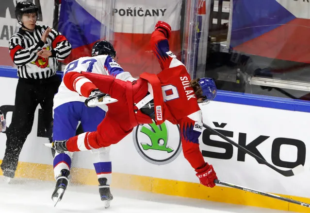 Ladislav Nagy of Slovakia and Libor Sulak of the Czech Republic in action during the 2018 IIHF Men' s Ice Hockey World Championship match between Czech Republic and Slovakia on May 5, 2018 in Copenhagen, Denmark. (Photo by Grigory Dukor/Reuters)
