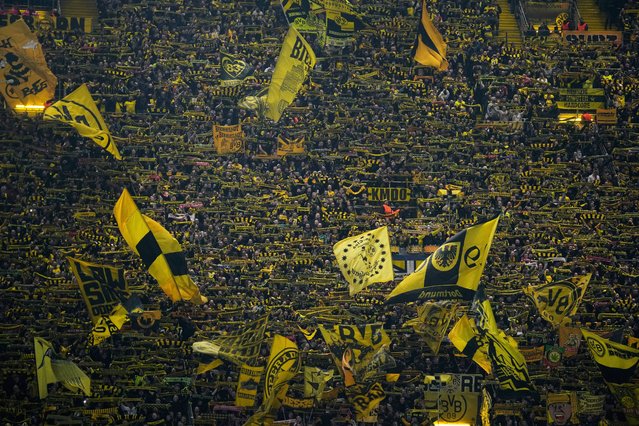 Borussia Dortmund supporters react ahead of the Champions League opening phase soccer match between Borussia Dortmund and Bodo Glimt in Dortmund, Germany, Wednesday, December 10, 2025. (Photo by Ebrahim Noroozi/AP Photo)