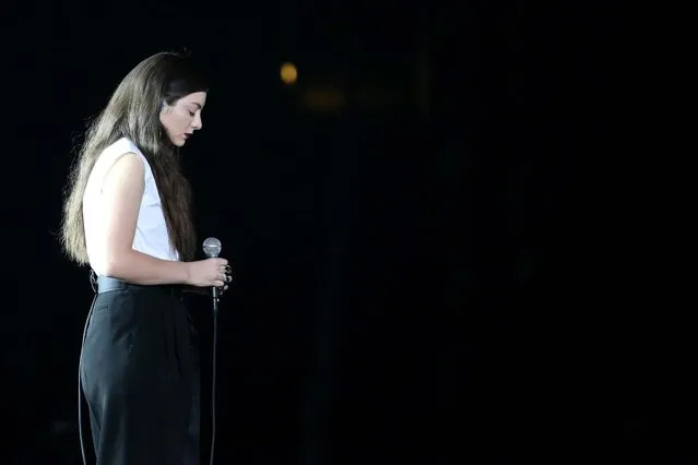 Lorde performs “Royals” at the 56th annual Grammy Awards at Staples Center on Sunday, Jan. 26, 2014, in Los Angeles. (Photo by Matt Sayles/Invision/AP)