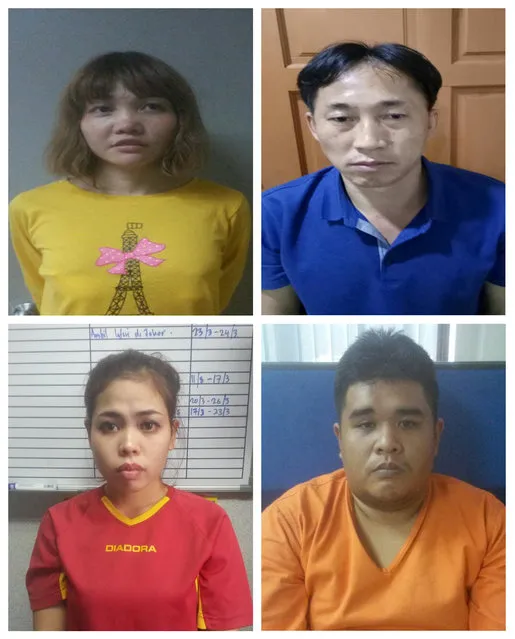 Suspects Vietnamese Doan Thi Huong (top L), North Korean Ri Jong Chol (top R), Indonesian Siti Aisyah (bottom L) and Malaysian Muhammad Farid Bin Jallaludin (bottom R) are seen in this combination of undated handouts released by the Royal Malaysia Police to Reuters on February 19, 2017. The four were arrested in connection with the murder of Kim Jong Nam. (Photo by Reuters/Royal Malaysia Police)