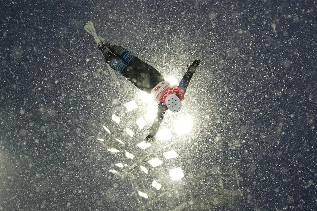 Kazakhstan's Akmarzhan Kalmurzayeva trains before the women's aerials qualification at the 2022 Winter Olympics, Sunday, February 13, 2022, in Zhangjiakou, China. (Photo by Gregory Bull/AP Photo)